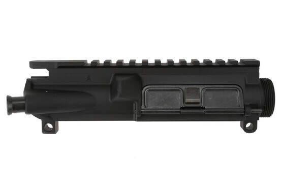 The Spikes Tactical AR15 upper receiver assembly features a black hardcoat anodized finish